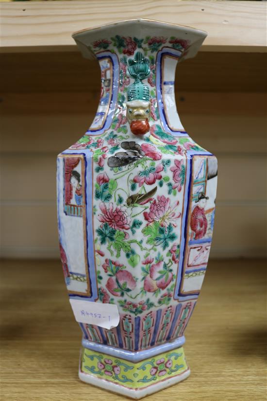 A Chinese famille rose hexagonal baluster vase, 19th century H 32cms